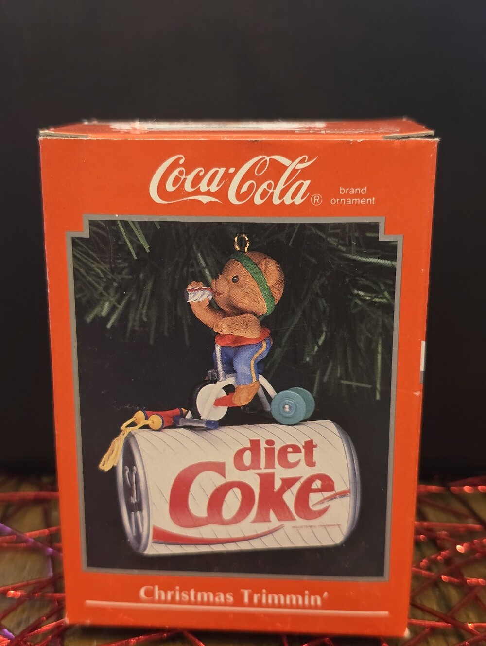 Coca Cola Bear on Diet Coke Can Ornament - Red, Brown, Blue, Green